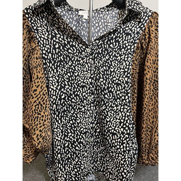 Oddy Animal Print Leopard Print Blouse Sz Small Mob Wife Boho Chic Edgy Eclectic - Picture 2 of 8